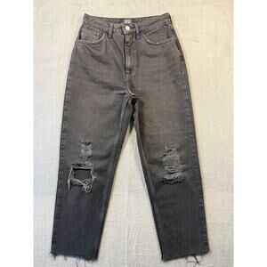 BDG Mom Jean Black Denim Jeans Women’s Size‎ 26 (30” inseam) Fray Hem High Waist
